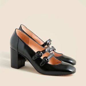J. Crew black Italian leather Maisie double strap heels
